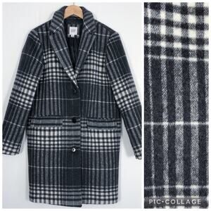 GAP Overcoat Cocoon Coat Wool Blend Single Breasted Plaid Oversized Size XS Gray